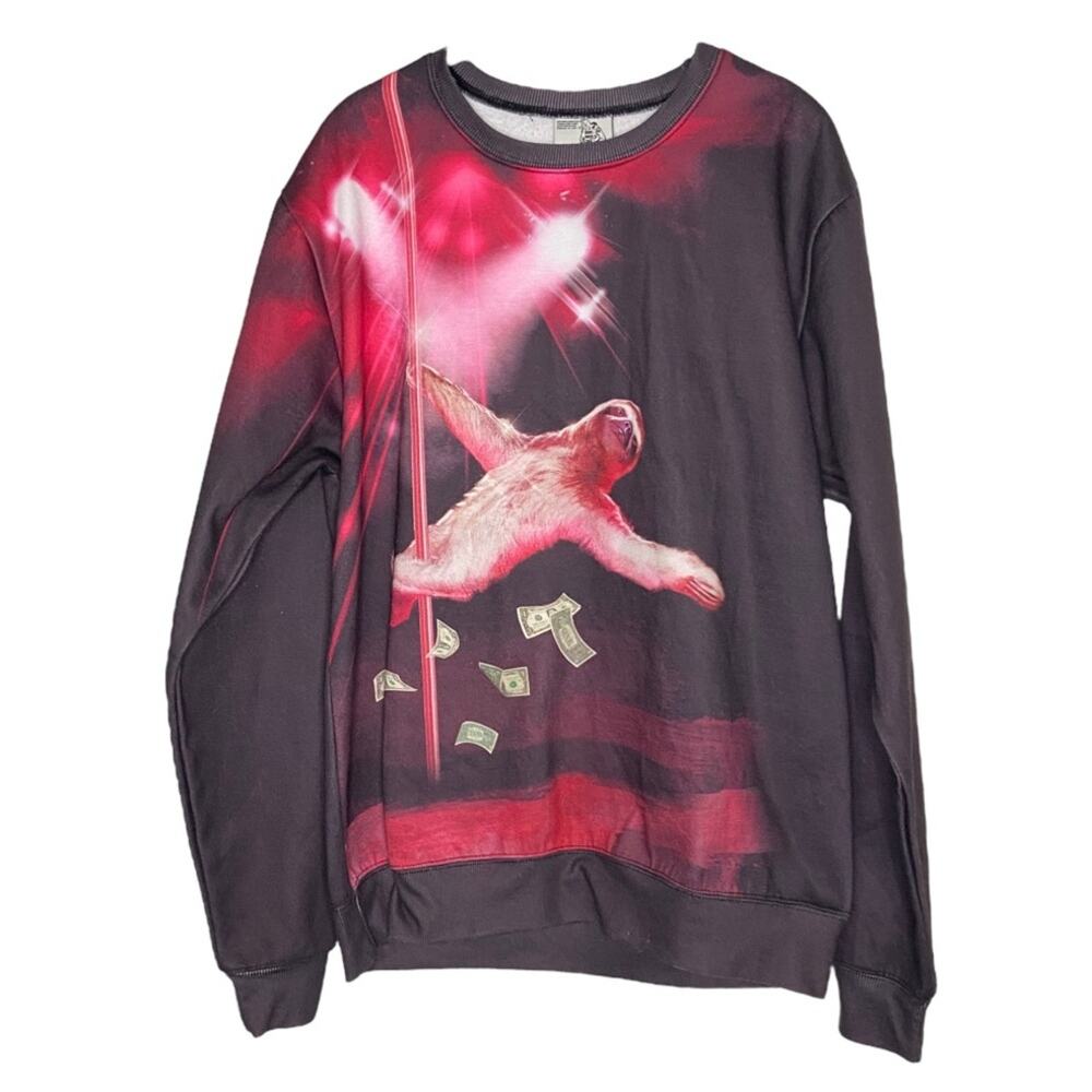 Sharp Shirter Stripper Sloth Crewneck Pullover Sweatshirt Men’s Size Medium